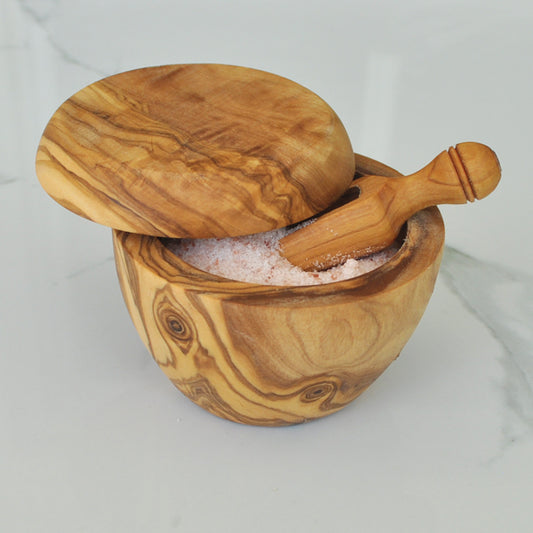 Olive Wood Salt Cellar with Scoop