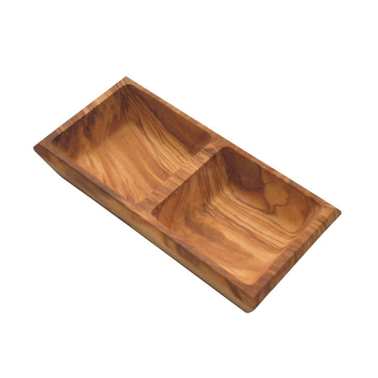 Olive wood double dipping bowl